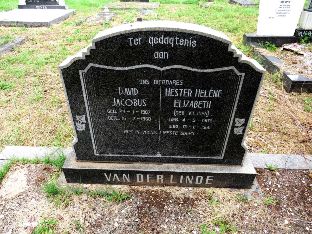 LINDE David Jacobus, van der 1907-1968 & Hester Helene Elizabeth VILJOEN 1905-1966