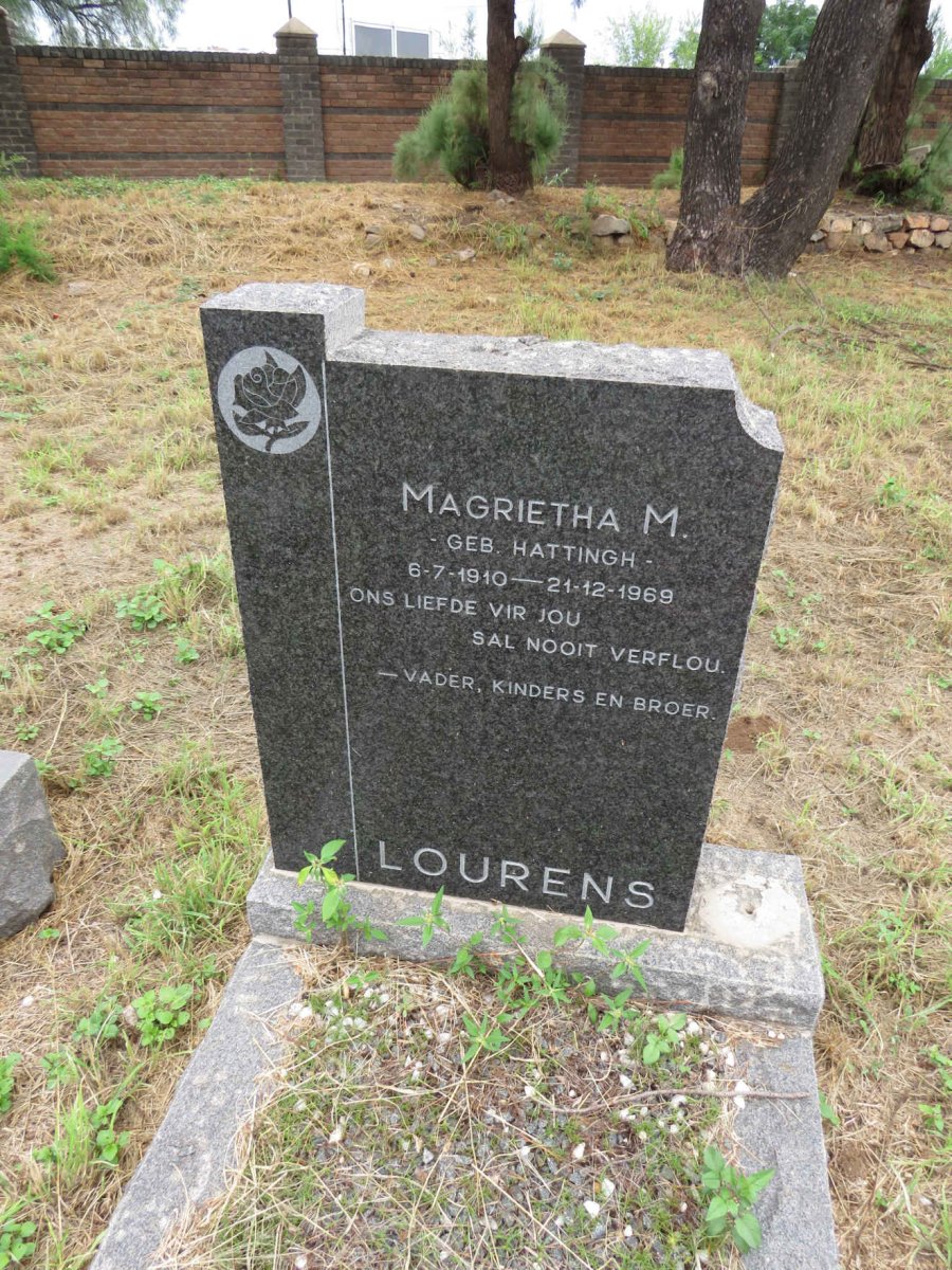 LOURENS Magrietha M. nee HATTINGH 1910-1969