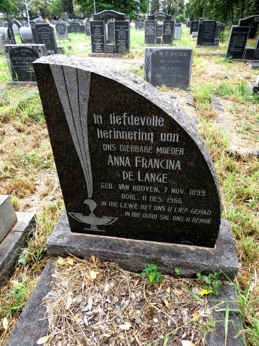 LANGE Anna Francina, de nee VAN ROOYEN 1899-1966