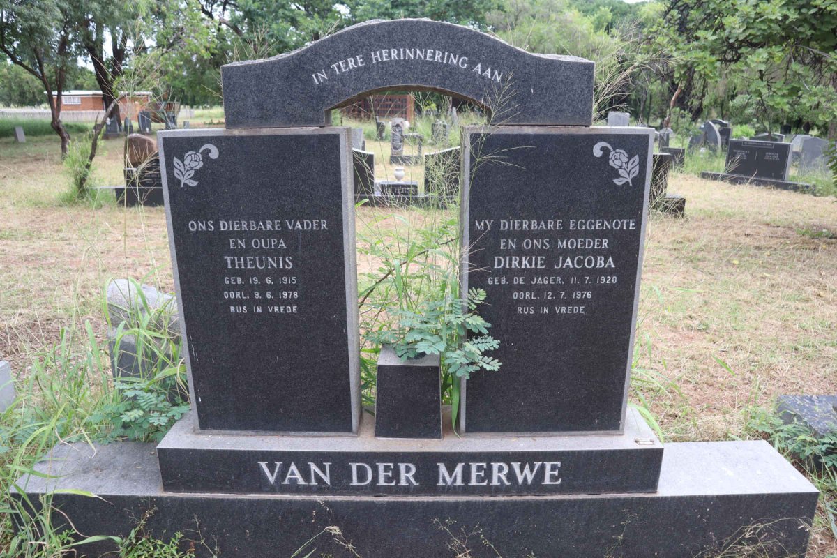 MERWE Theunis, van der 1915-1978 & Dirkie Jacoba nee DE JAGER 1920-1976