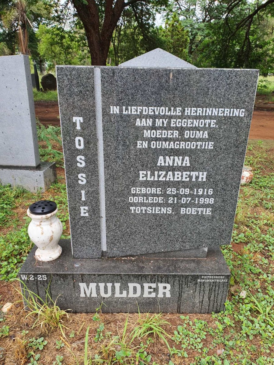 MULDER Anna Elizabeth 1916-1998