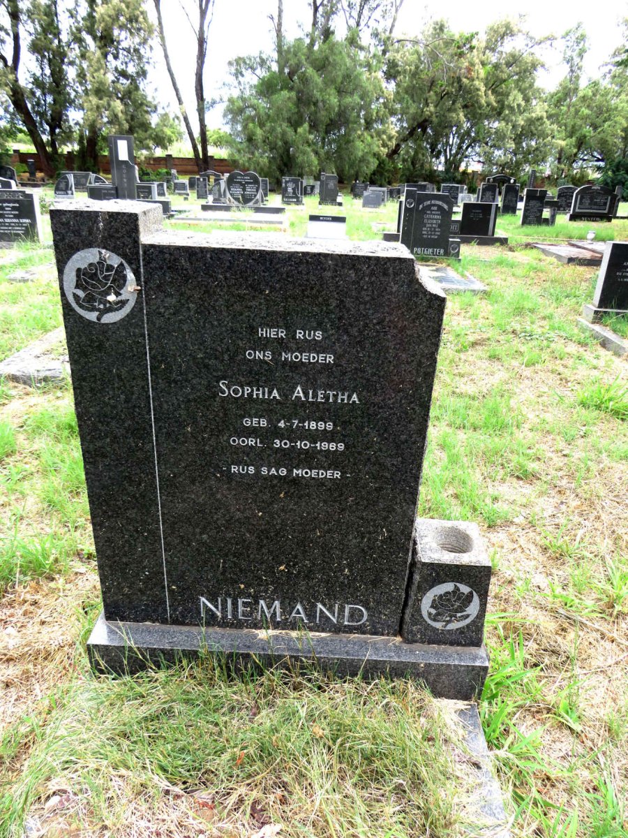 NIEMAND Sophia Aletha 1899-1989