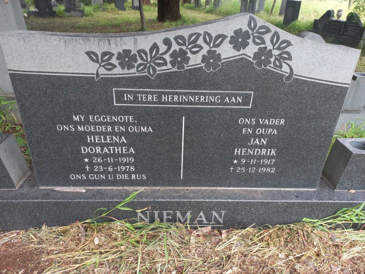 NIEMAN Jan Hendrik 1917-1982 & Helena Dorathea 1919-1978