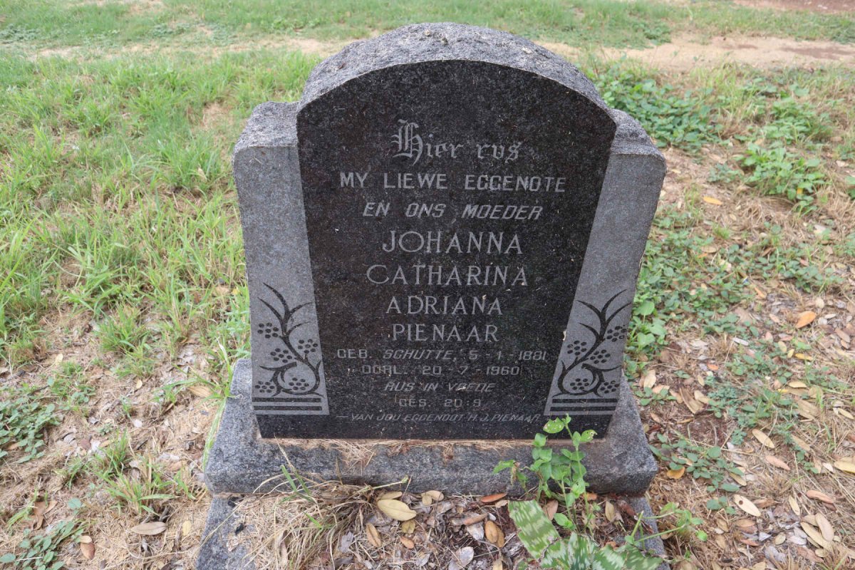 PIENAAR Johanna Catharina Adriana nee SCHUTTE 1881-1960