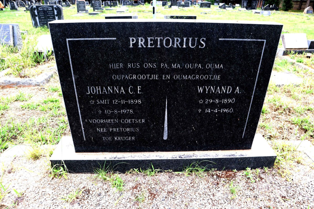 PRETORIUS Wynand A. 1890-1960 & Johanna C.E. voorheen COETZER, KRUGER nee SMIT 1898-1978