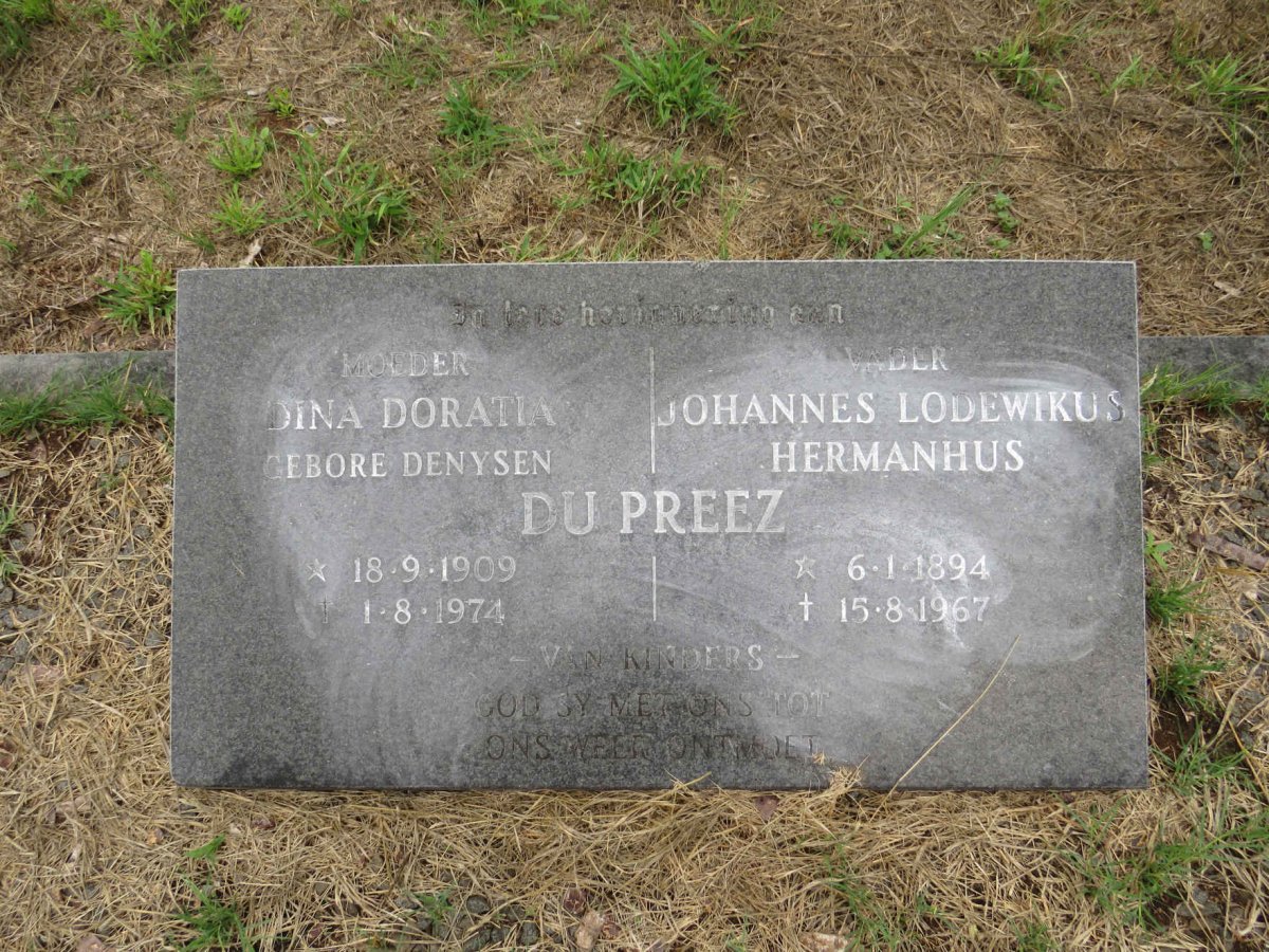 PREEZ Johannes Lodewikus Hermanus, du 1894-1967 & Dina Doratia DENYSEN 1909-1974