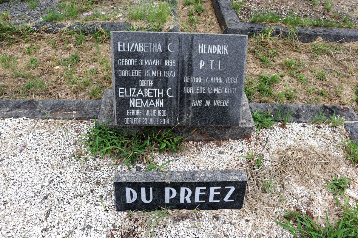 PREEZ Hendrik P.T.L., du 1889-1963 & Elizabetha C. 1898-1973 :: NIEMANN Elizabeth C. 1930-2014