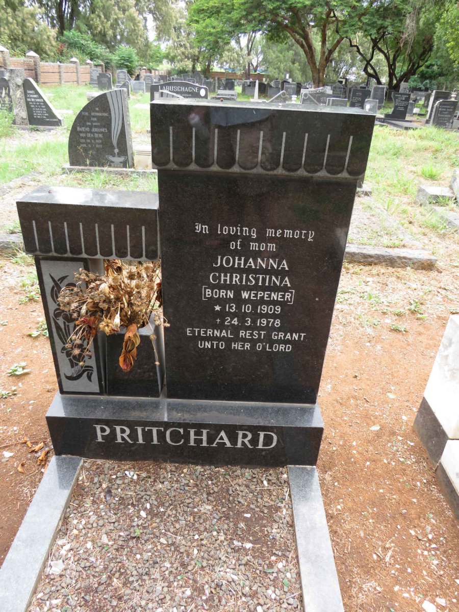 PRITCHARD Johanna Christina nee WEPENER 1909-1978