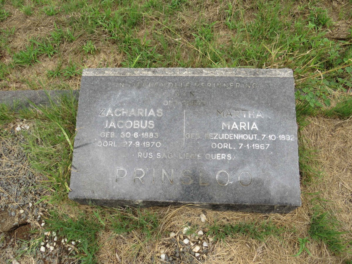 PRINSLOO Zacharias Jacobus 1883-1970 & Martha Maria BEZUIDENHOUT 1892-1967