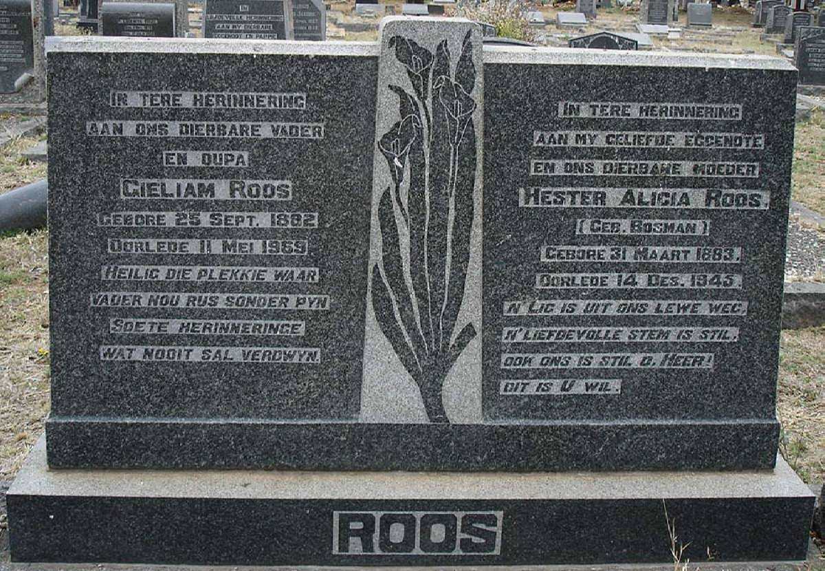 ROOS Gieliam 1882-1959 &amp; Hester Alicia BOSMAN 1883-1945