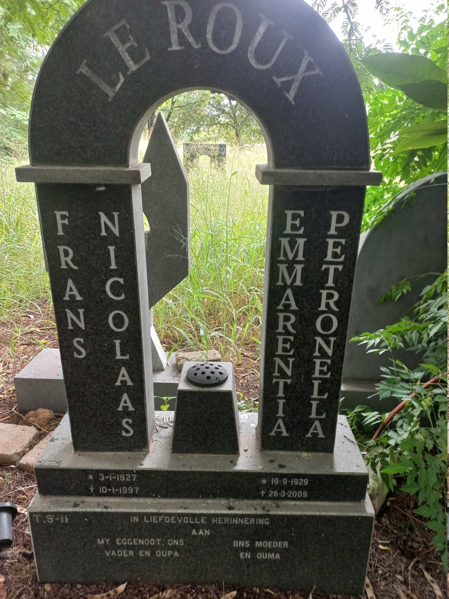 ROUX Frans Nicolaas, le 1927-1997 & Emmarentia Petronella 1929-2009