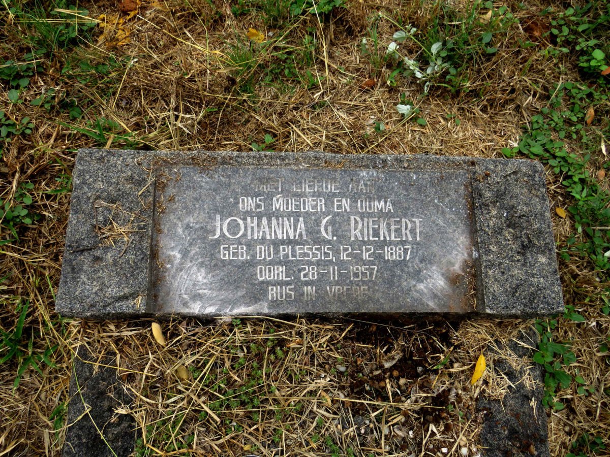 RIEKERT Johanna G. nee DU PLESSIS 1887-1957
