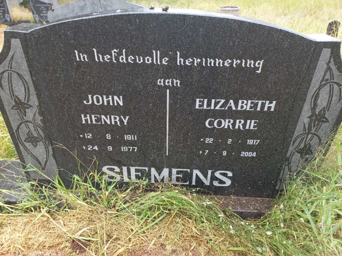 SIEMENS John Henry 1911-1977 & Elizabeth Corrie 1917-2004
