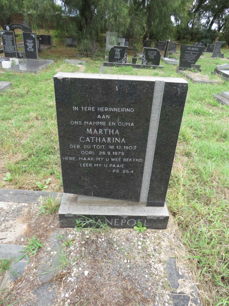 SWANEPOEL Martha Catharina nee DU TOIT 1903-1975