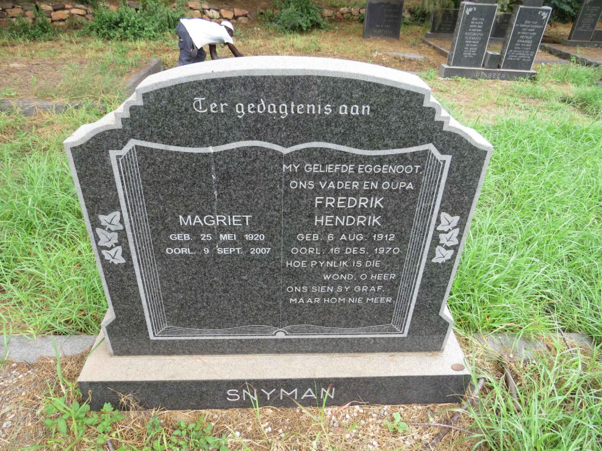 SNYMAN Fredrik Hendrik 1912-1970 & Magriet 1920-2007