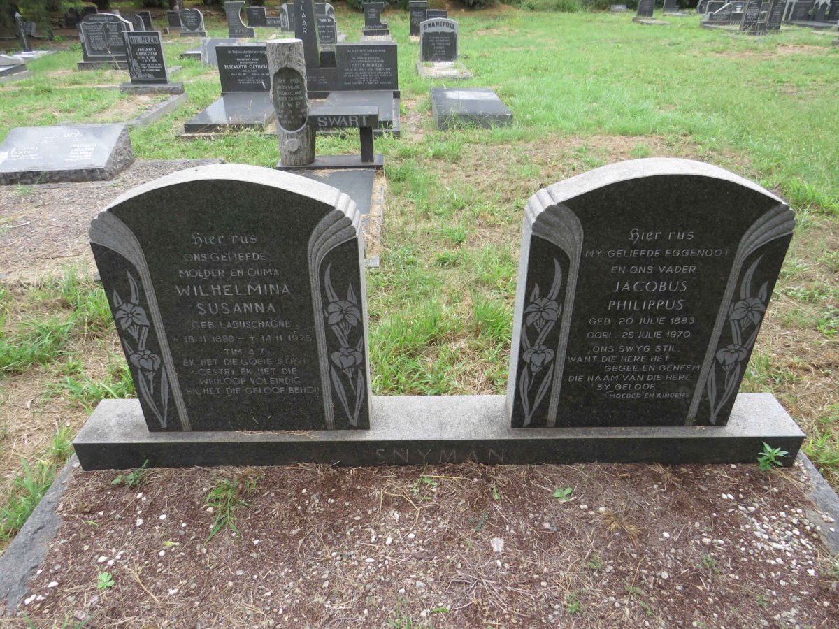 SNYMAN Jacobus Philippus 1883-1970 & Wilhelmina Susanna LABUSCHAGNE 1896-1975