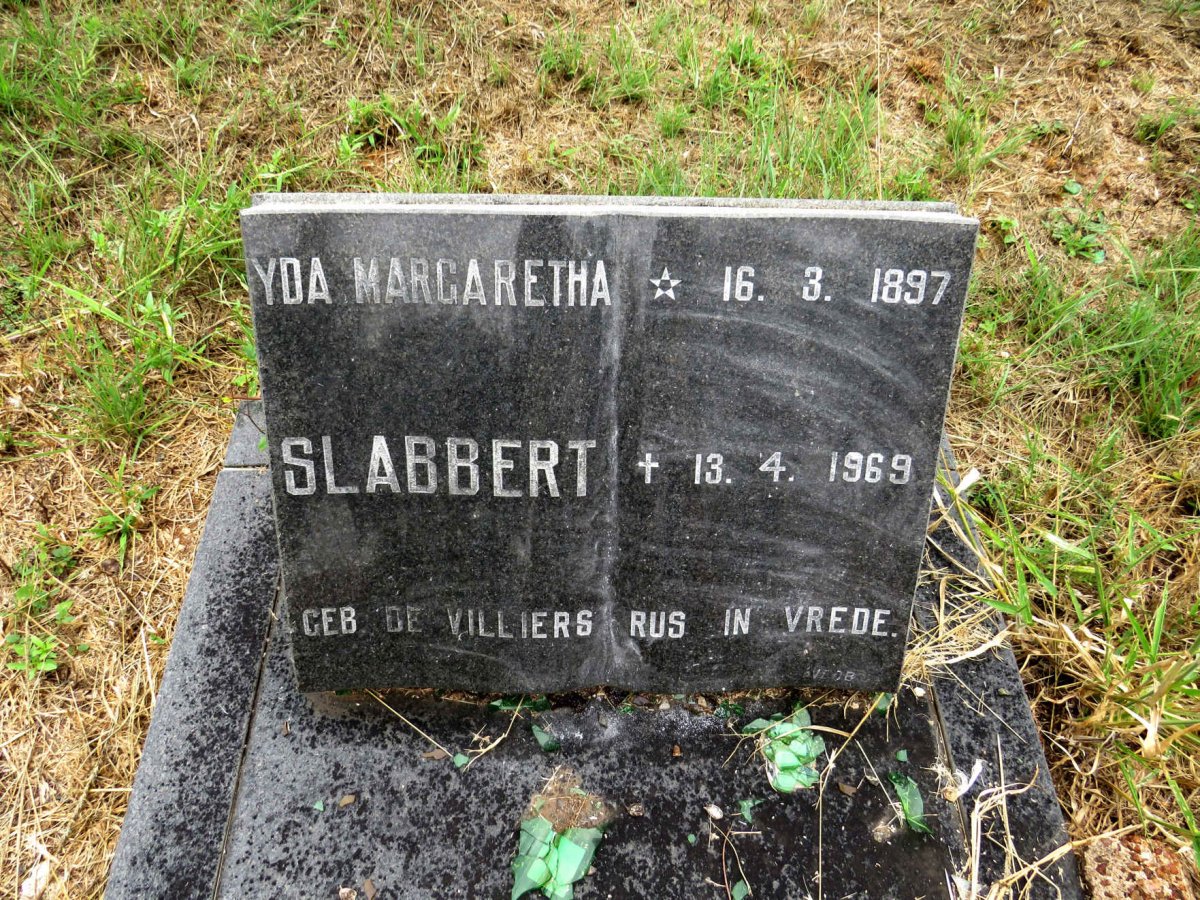 SLABBERT Yda Margaretha nee DE VILLIERS 1897-1969