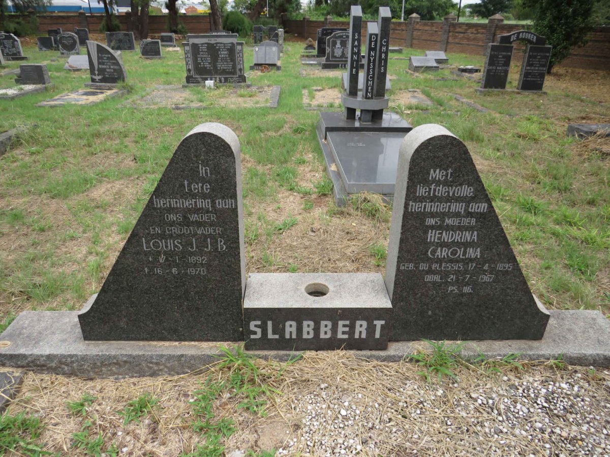 SLABBERT Louis J.J.B. 1892-1970 & Hendrina Carolina nee DU PLESSIS 1895-1967