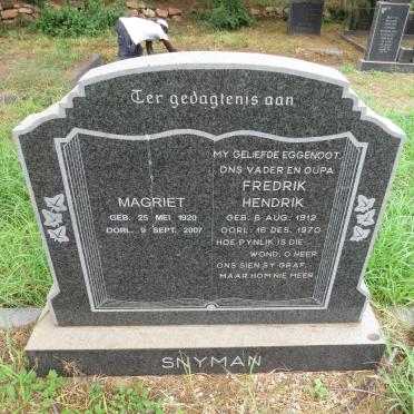 SNYMAN Fredrik Hendrik 1912-1970 & Magriet 1920-2007