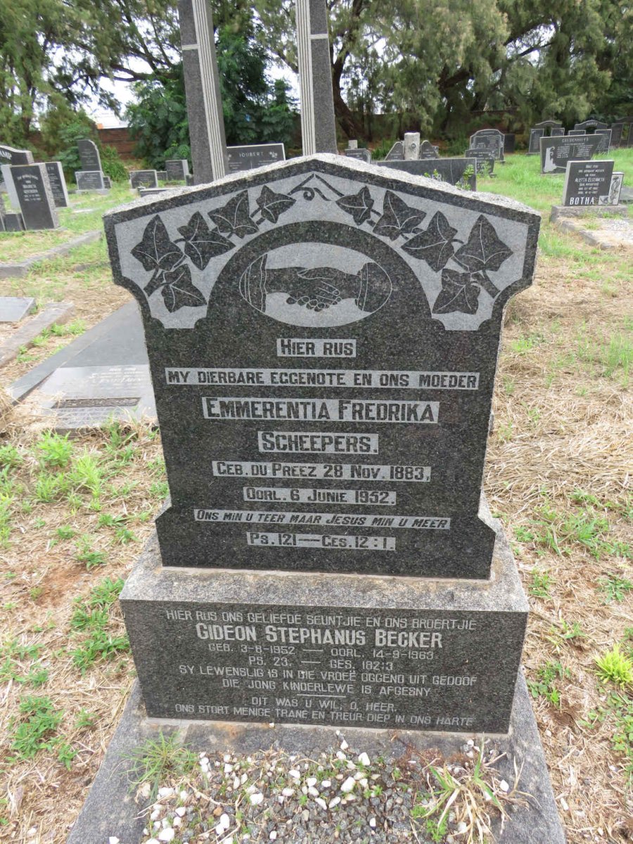 SCHEEPERS Emmerentia Fredrika nee DU PREEZ 1883-1952 :: BECKER Gideon Stephanus 1952-1963