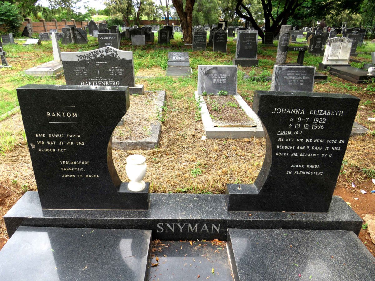 SNYMAN Bantom & Johanna Elizabeth 1922-1996
