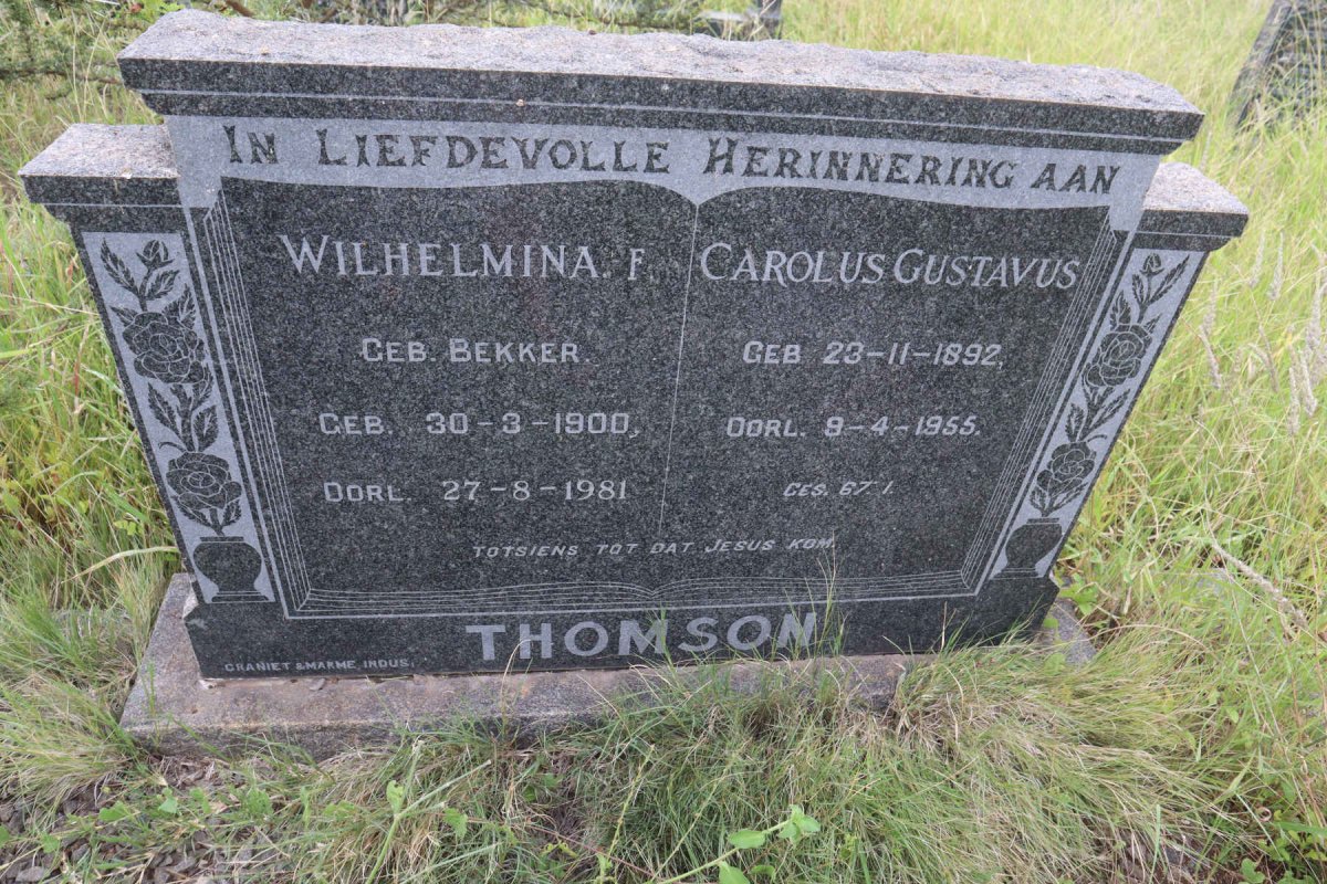 THOMSON Carolus Gustavus 1892-1955 & Wilhelmina F. BEKKER 1900-1981