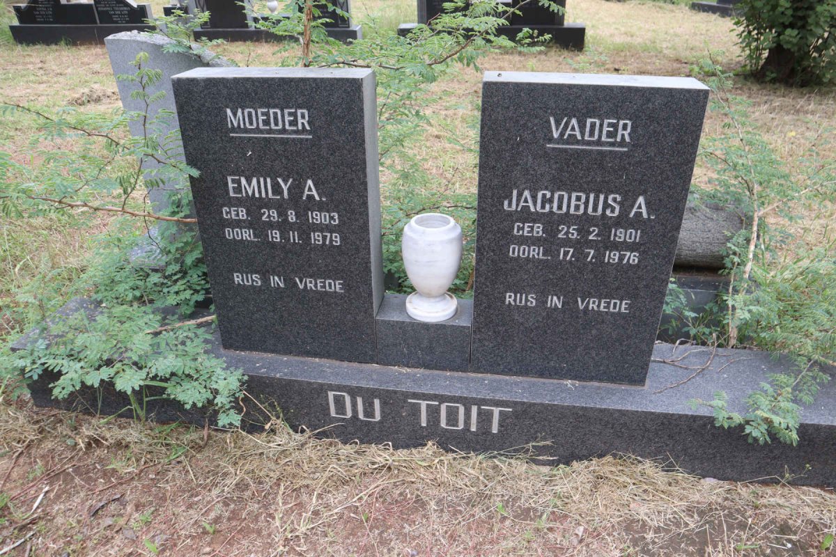 TOIT Jacobus A., du 1901-1976 & Emily A. 1903-1979