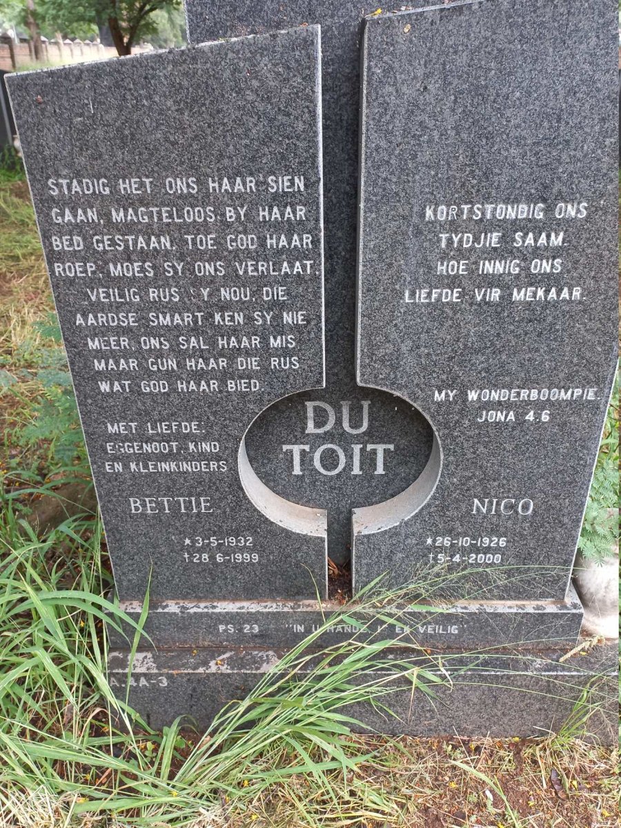 TOIT Nico, du 1926-2000 & Bettie 1932-1999