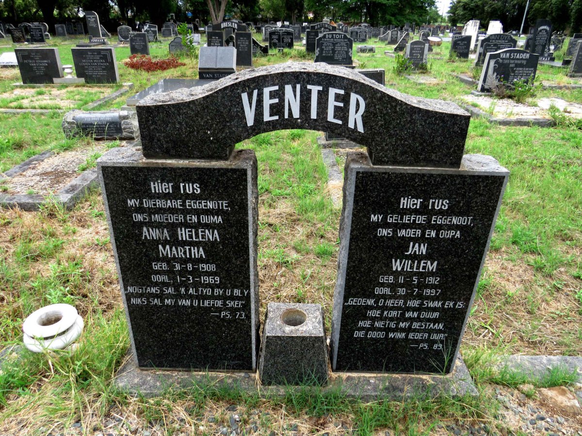VENTER Jan Willem 1912-1997 & Anna Helena Martha 1908-1969