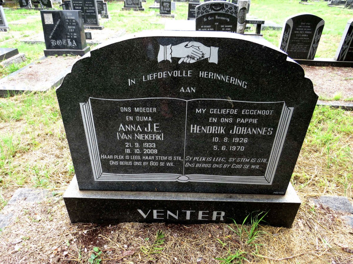 VENTER Hendrik Johannes 1926-1970 & Anna J.E. VAN NIEKERK 1933-2008