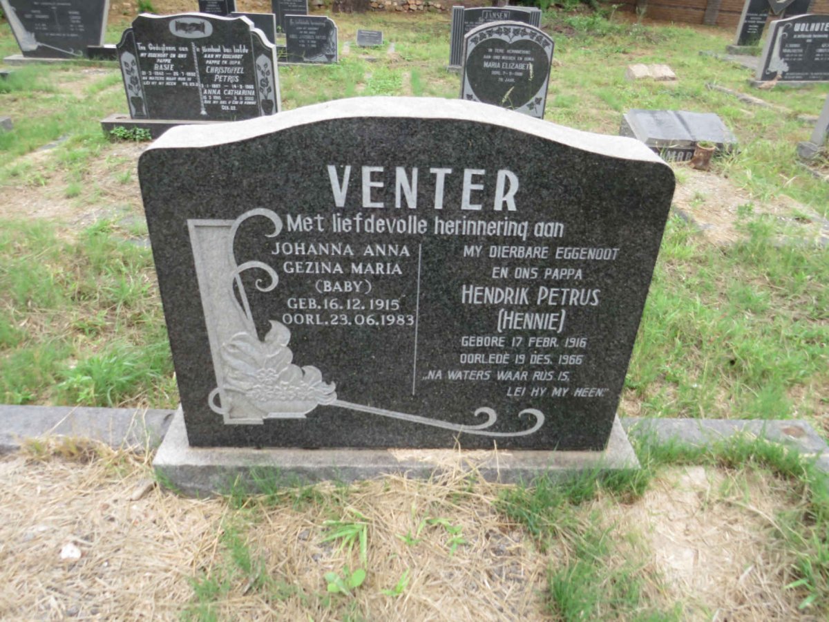VENTER Hendrik Petrus 1916-1966 & Johanna Anna Gezina Maria 1915-1983