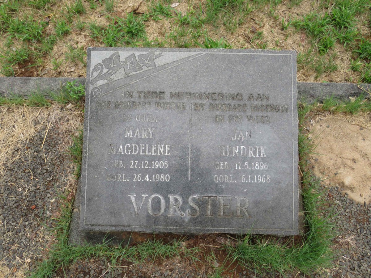 VORSTER Jan Hendrik 1896-1968 & Mary Magdelene 1905-1980