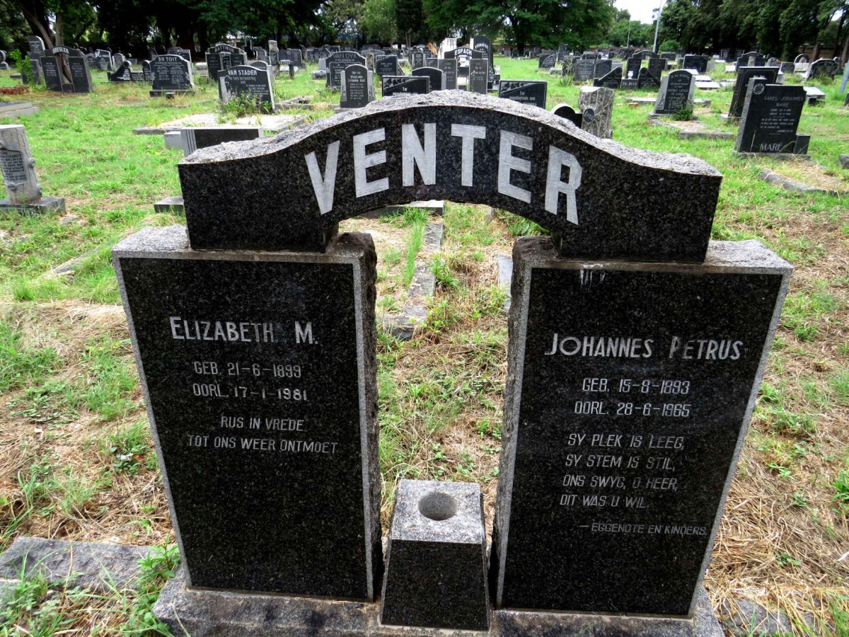 VENTER Johannes Petrus 1893-1965 & Elizabeth M. 1899-1981