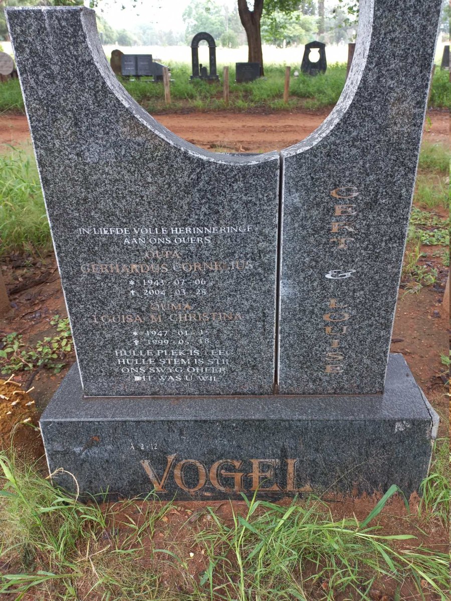 VOGEL Gerhardus Cornelius 1943-2004 & Louisa M. Christina 1947-1999