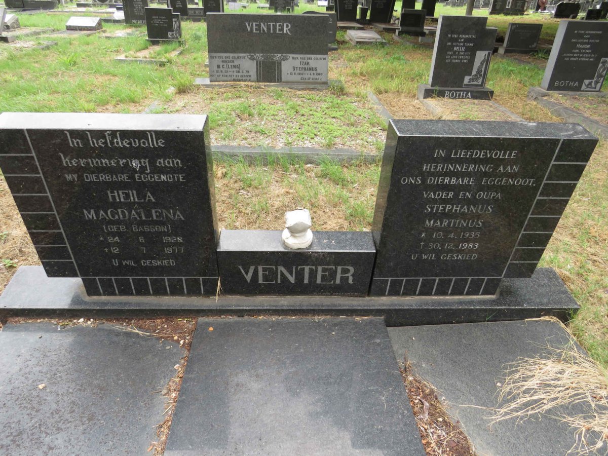 VENTER Stephanus Martinus 1935-1983 & Heila Magdalena nee BASSON 1928-1977