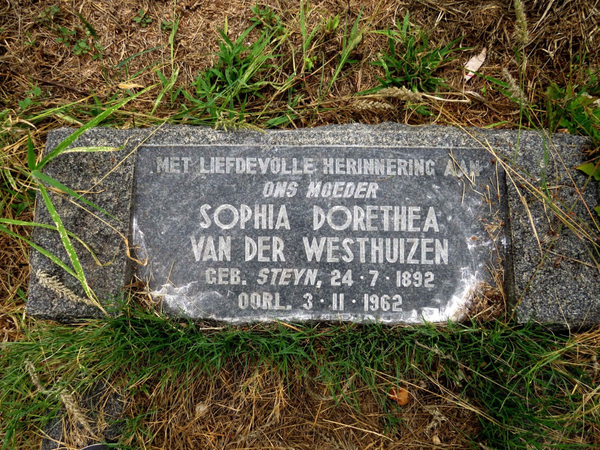 WESTHUIZEN Sophia Dorethea, van der nee STEYN 1892-1962