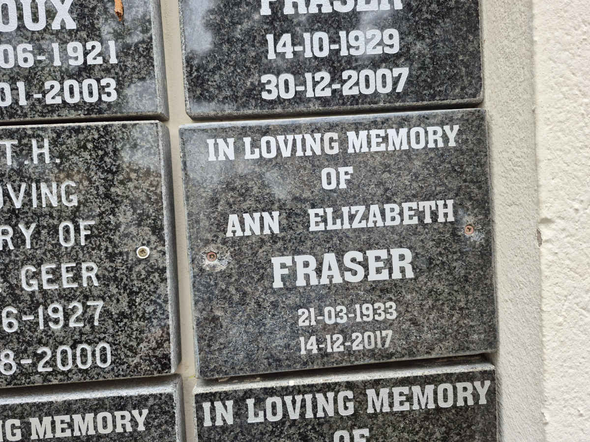 FRASER Ann Elizabeth 1933-2017