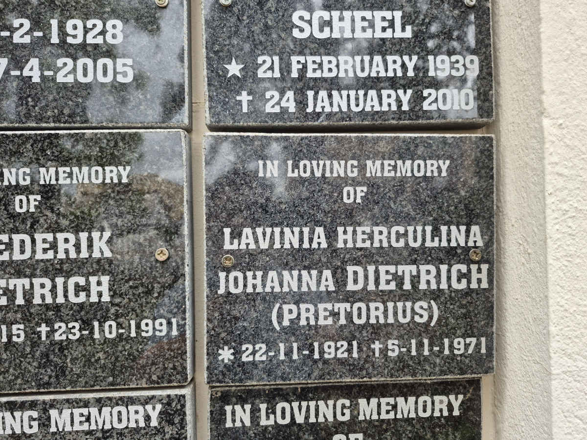 DIETRICH Lavinia Herculina Johanna nee PRETORIUS 1921-1971