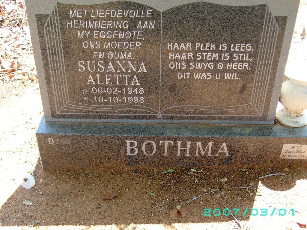BOTHMA Susanna Aletta 1948-1998