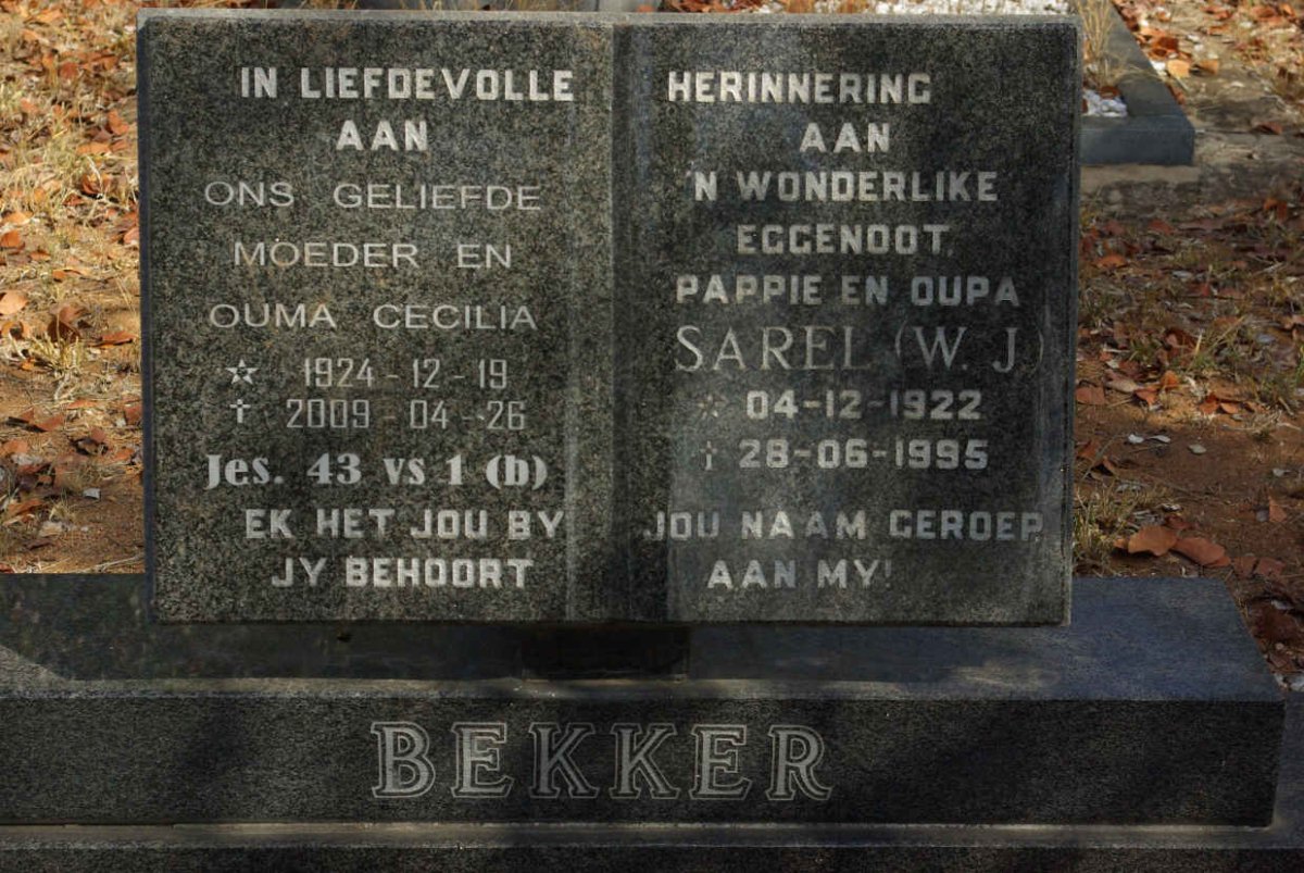 BEKKER Sarel W.J. 1922-1995 & Cecilia 1924-2009