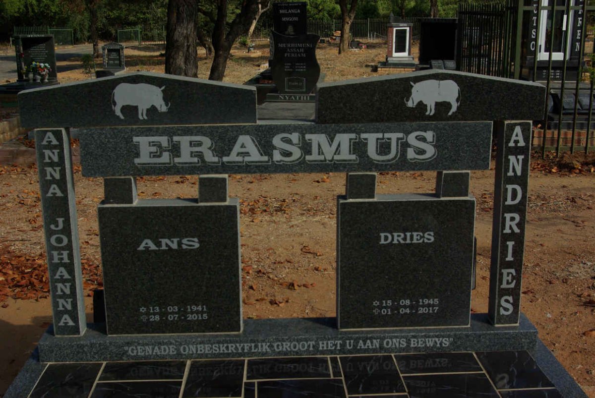 ERASMUS Andries 1945-2017 & Anna Johanna 1941-2015