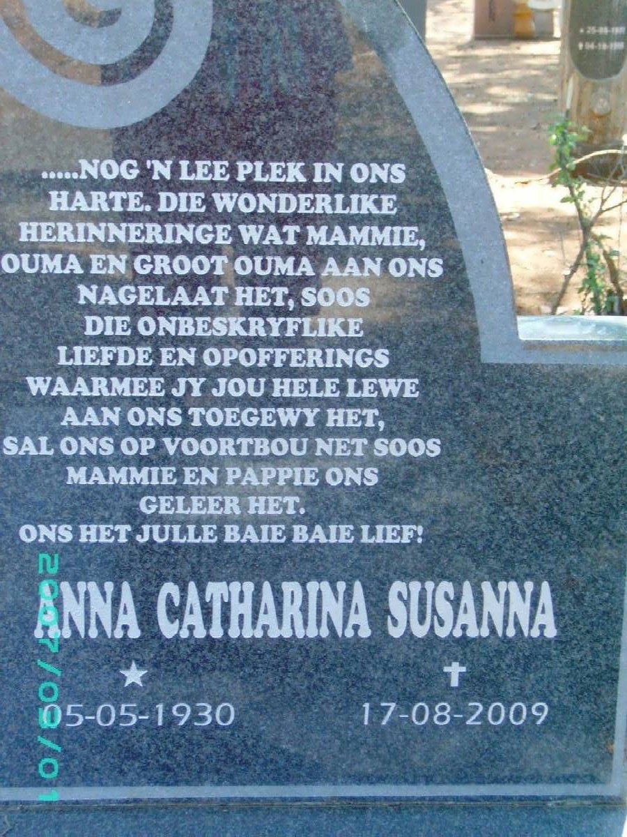 ERASMUS Anna Catharina Susanna 1930-2009