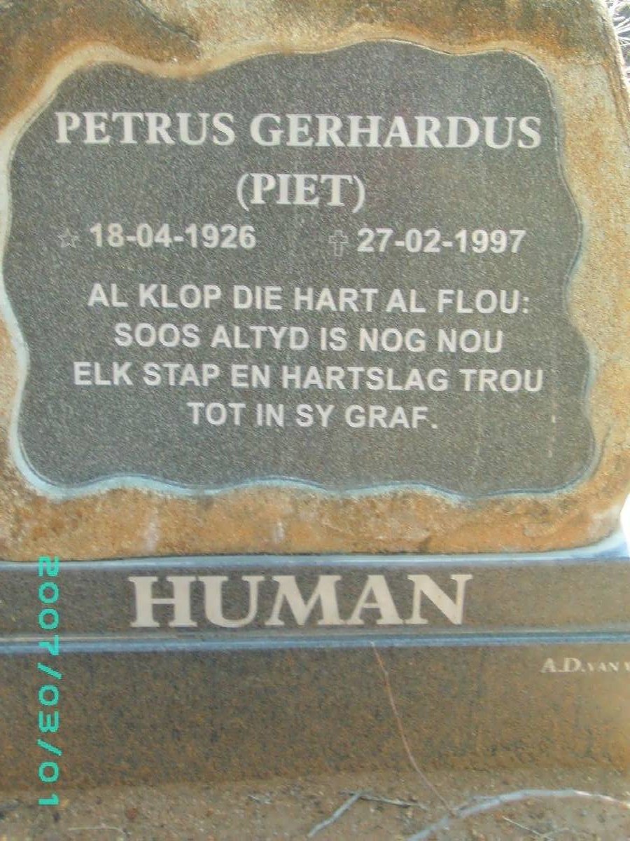 HUMAN Petrus Gerhardus 1926-1997