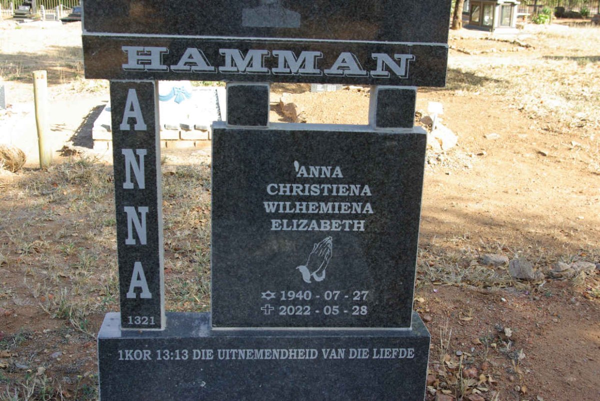 HAMMAN Anna Christiena Wilhemiena Elizabeth 1940-2022