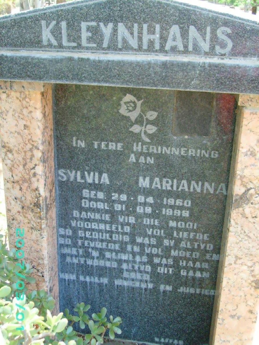 KLEYNHANS Sylvia Marianna 1960-1998