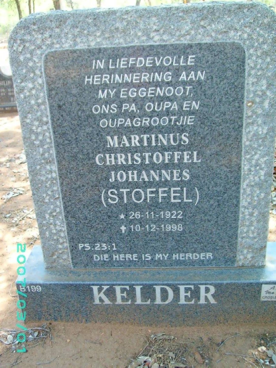 KELDER Martinus Christoffel Johannes 1922-1998