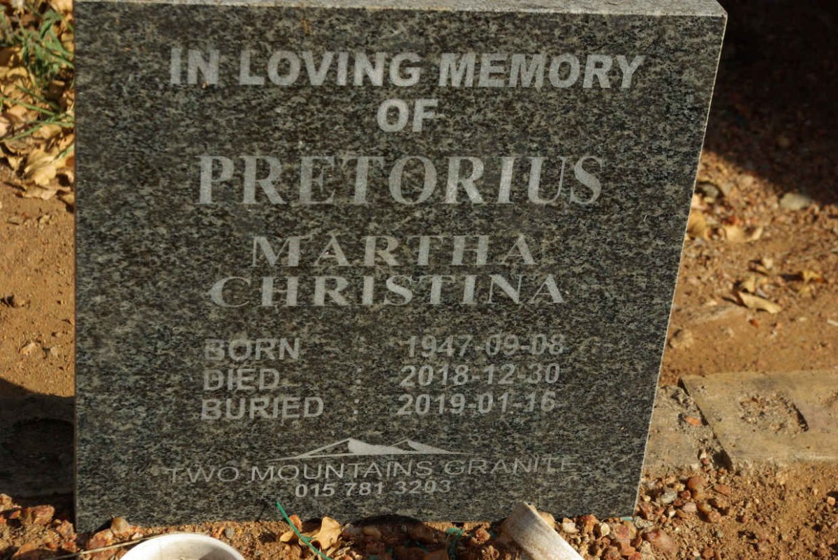 PRETORIUS Martha Christina 1947-2018