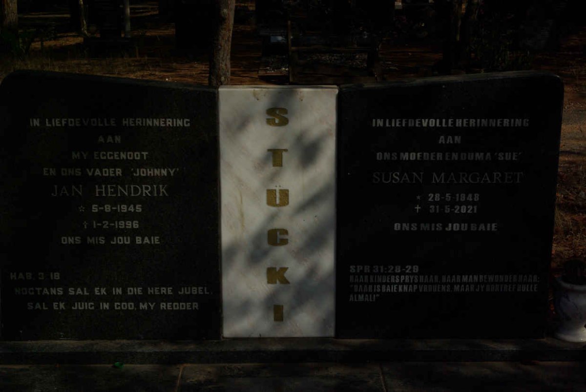 STUCKI Jan Hendrik 1945-1996 & Susan Margaret 1948-2021