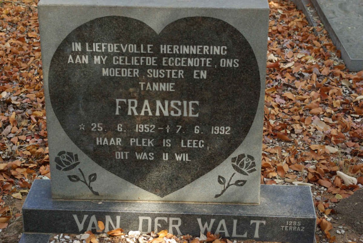WALT Fransie, van der 1952-1992