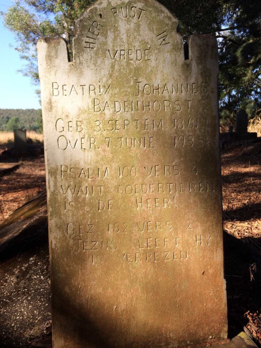 BADENHORST Beatrix Johannes 1861-1935